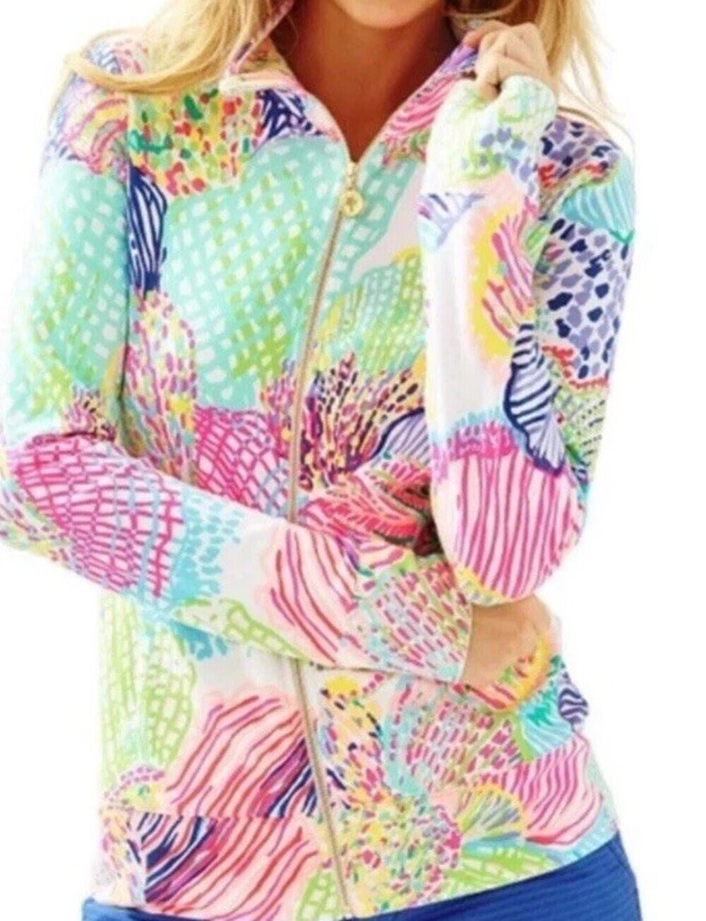 Lilly Pulitzer Reagan Full Zip Jacket Multi Roar Of The Seas XS Beach Cruise